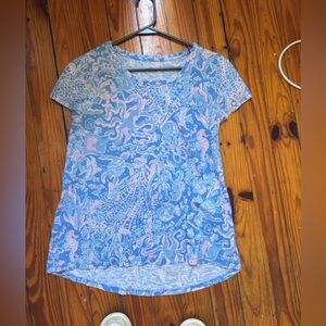 Blue and Pink Patterned Women's Top